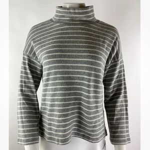 Madewell Sz XXS Note Funnelneck Knit Pullover Top Gray White 100% Cotton